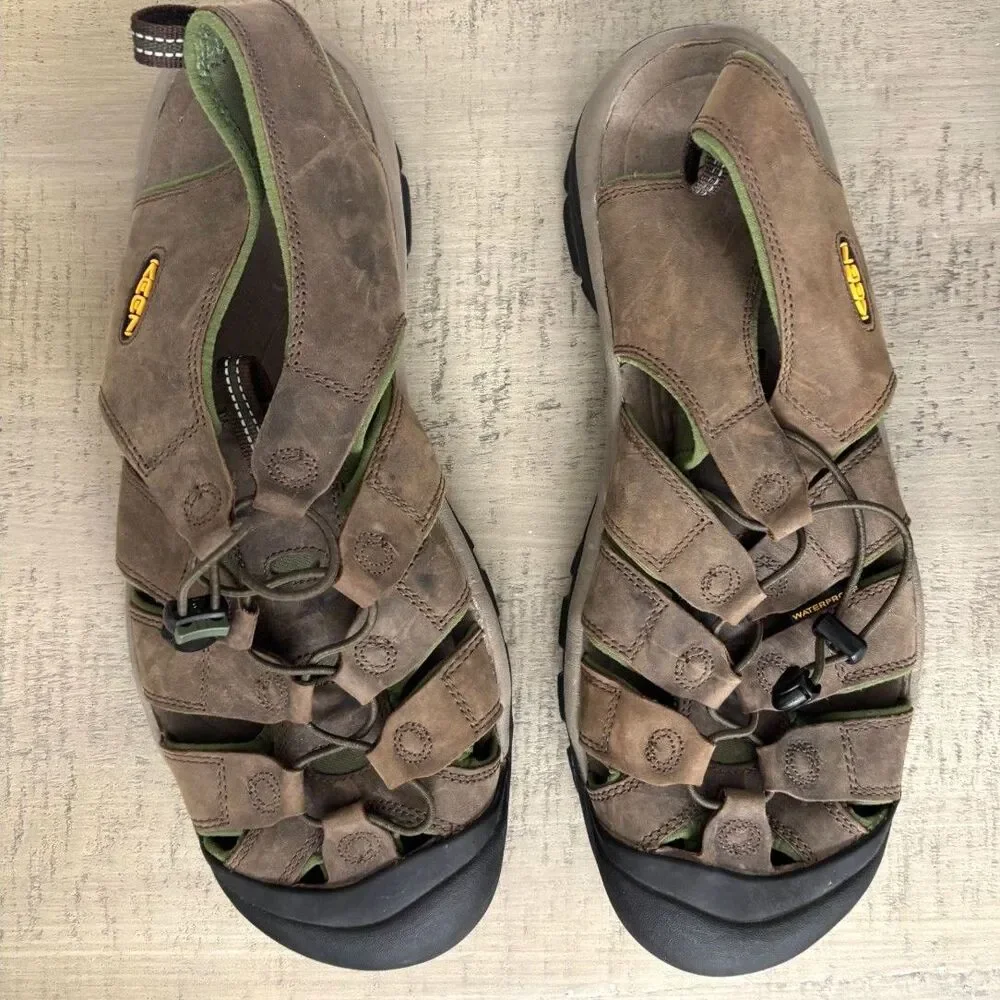 KEEN Newport Waterproof Leather Hiking Sandals Bison Brown Size 15